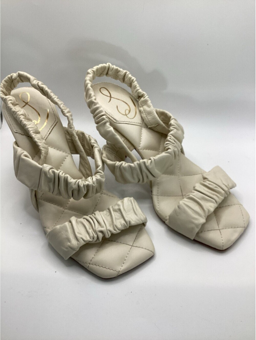 Sam Edelman Marlena Ivory Leather Ruched Padded Strap Heels Slingback Sandals 7